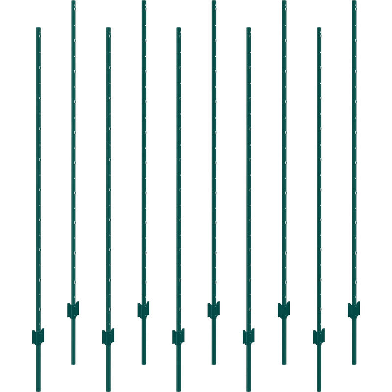 6 Feet Fence Post, 10 Pack U-Channel Heavy Duty Metal Fence Posts, Sturdy Steel Fence Stakes for Garden Yard, Lawn, Farms and Outdoor Wire Fencing, Green