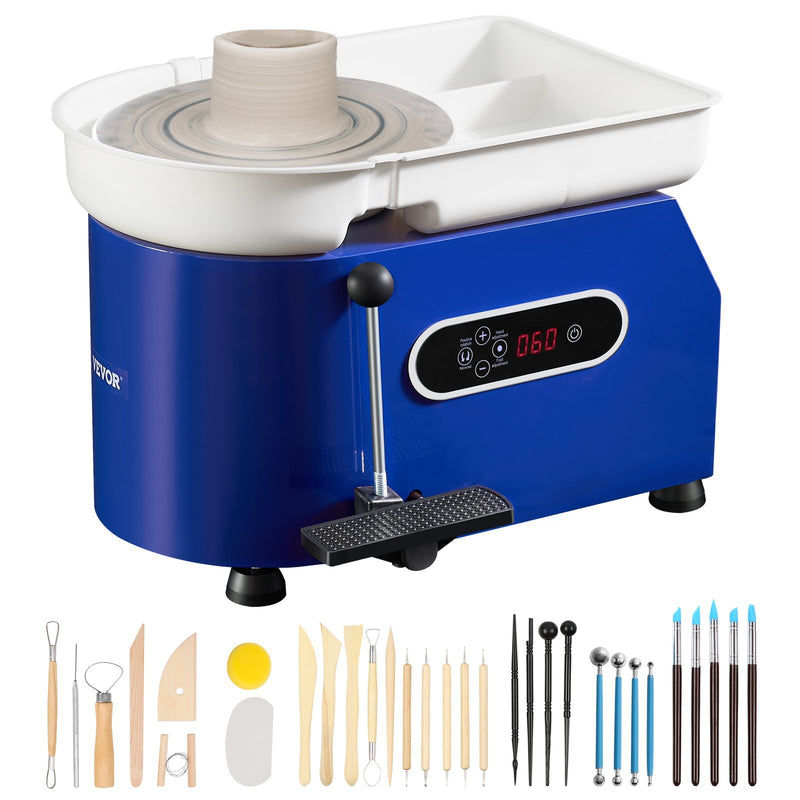 Pottery Wheel, 450W, For Adults and Beginners, 11in Clay Wheel Machine,  Adjustable 60-300RPM Speed Handle and Pedal, ABS Detachable Basin, Accessory Kit for Craft DIY, LCD Touch Screen, Blue