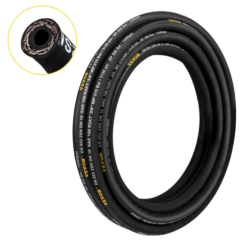 Hydraulic Hose 3/4 inch x 50 ft, Coiled Hydraulic Hose 3120 PSI, Rubber Hydraulic Hose with 2 High-Tensile Steel Wire Braid, Bulk Hydraulic Hose -20 to 140, Hydraulic Oil Flexible Hose