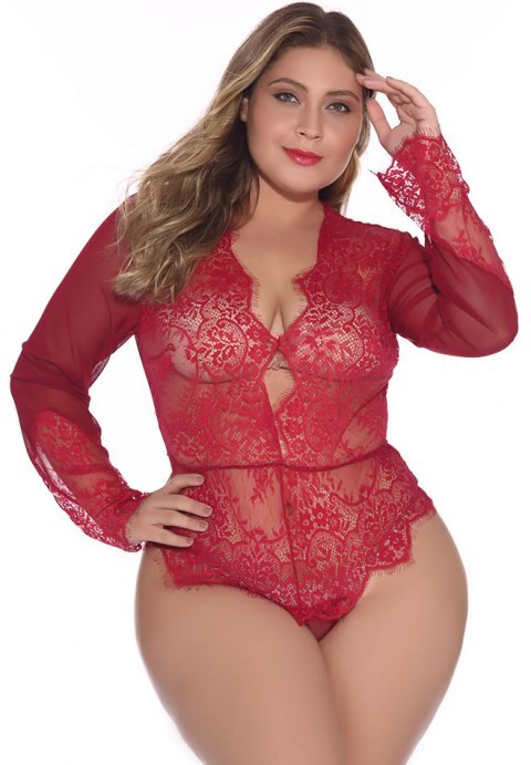 Plus Size Lace Long Sleeve Teddy