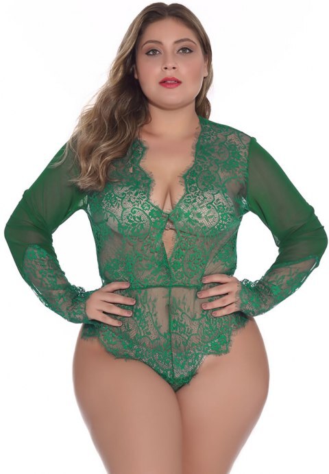 Plus Size Lace Long Sleeve Teddy