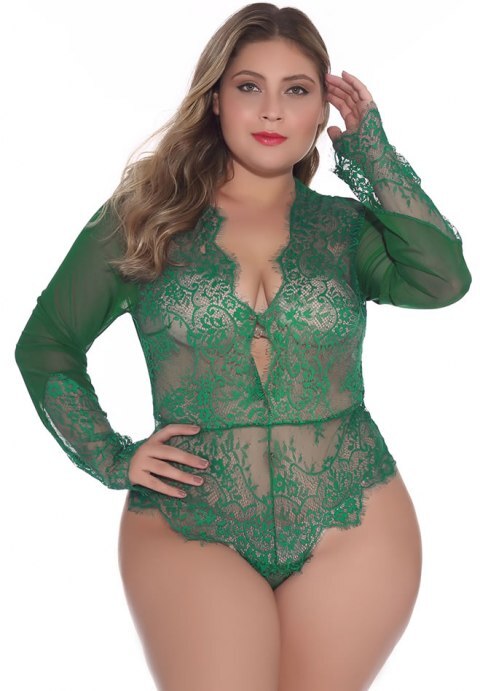 Plus Size Lace Long Sleeve Teddy