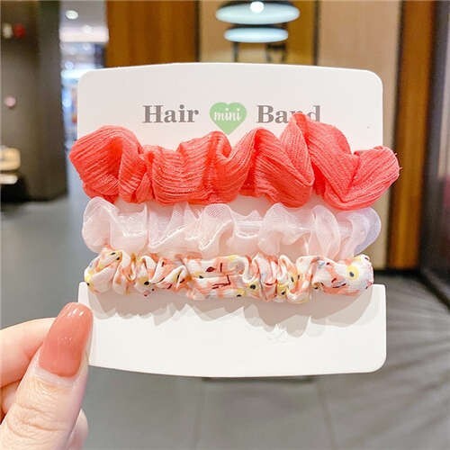 Summer Beach Style High Fashion Wholesale Cloth Hair Rope 3 Pieces Set - Red