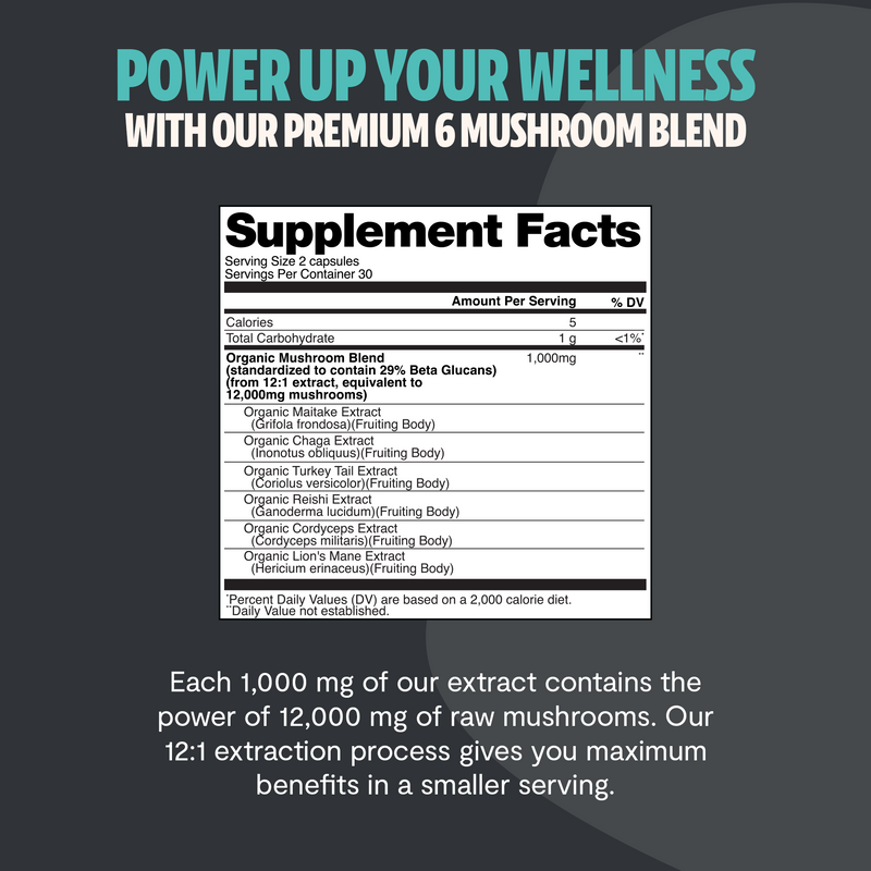 Organic Mushroom Complex Supplement Capsules