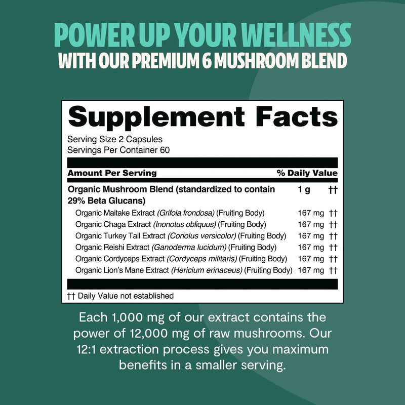 Organic Mushroom Complex Supplement Capsules