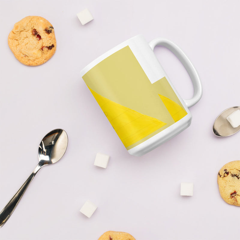 White glossy mug Pyramid Monster