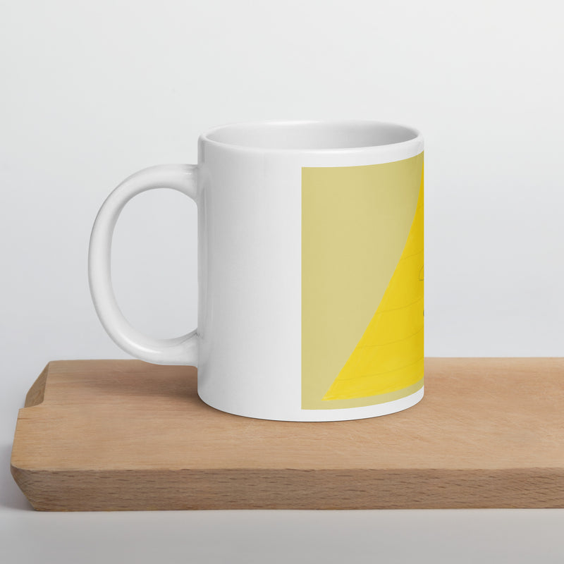 White glossy mug Pyramid Monster