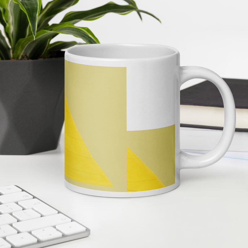 White glossy mug Pyramid Monster