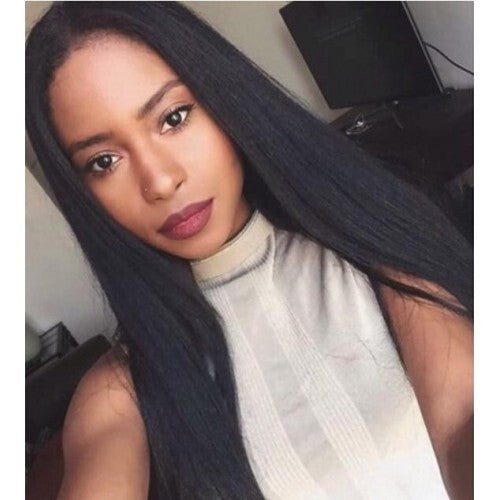 Black Straight Silky Long Hair Middle Side Part High Fashion Women Synthetic Wig