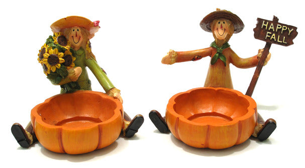 Scarecrow Harvest Candleholders Set of 2