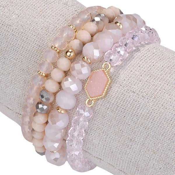 Color: PEACH ROSE - Arm Candy Natural Stone And Glass Crystal Bracelets