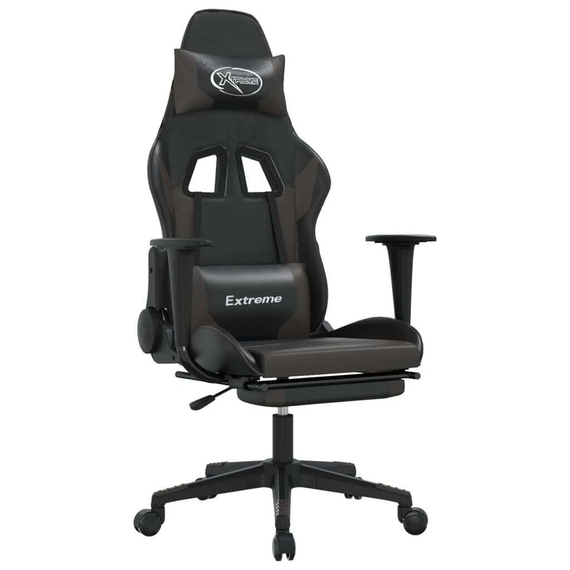 Gaming Chair Black and Grey Faux Leather, Metal, Plywood, Foam