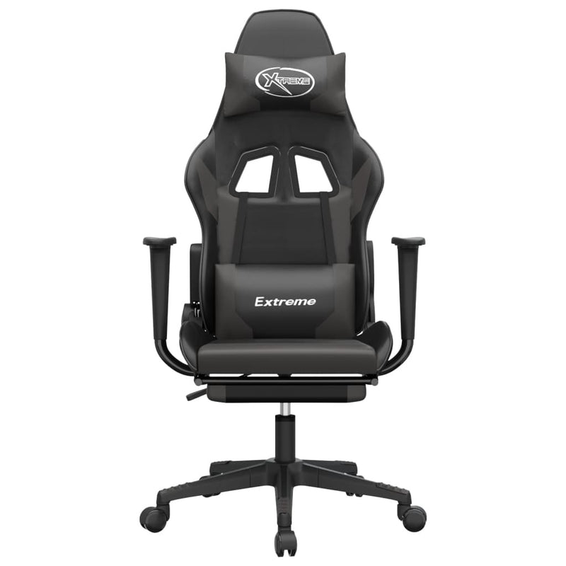 Gaming Chair Black and Grey Faux Leather, Metal, Plywood, Foam