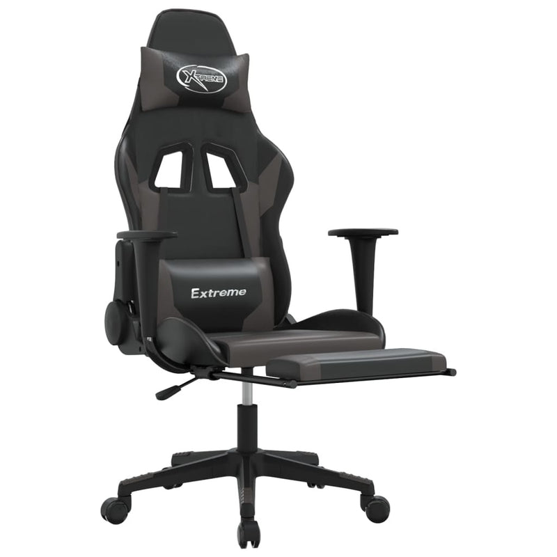 Gaming Chair Black and Grey Faux Leather, Metal, Plywood, Foam