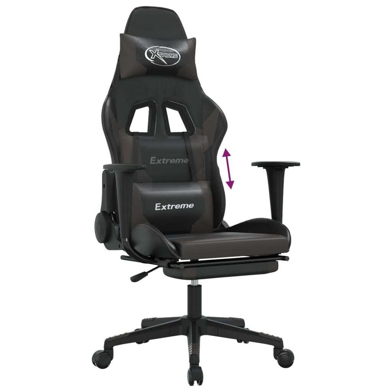 Gaming Chair Black and Grey Faux Leather, Metal, Plywood, Foam