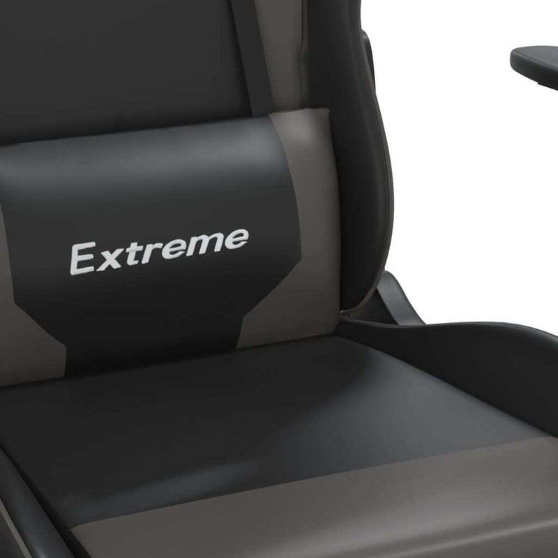 Gaming Chair Black and Grey Faux Leather, Metal, Plywood, Foam