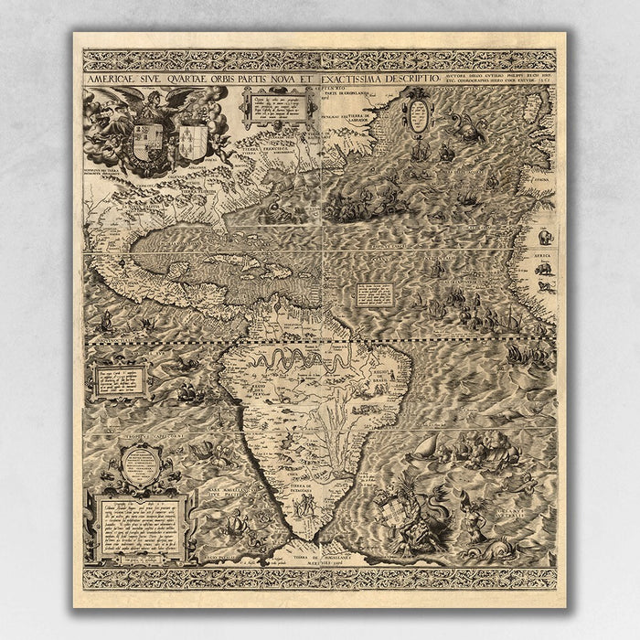 16" X 20" Vintage 1562 Map Of Early Americas Wall Art