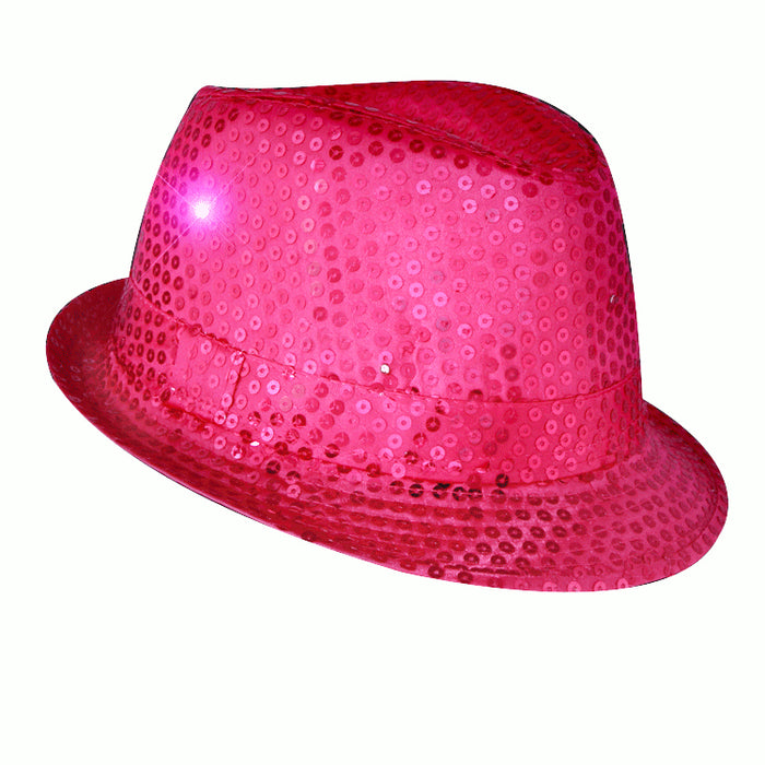 LED Flashing Fedora Hat with Pink Sequins