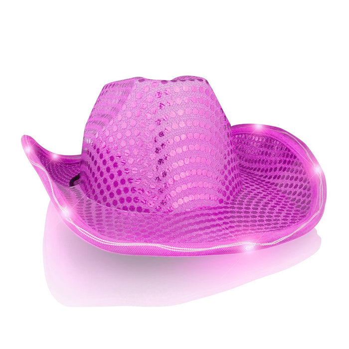 LED Flashing Cowboy Hat with Pink Sequins
