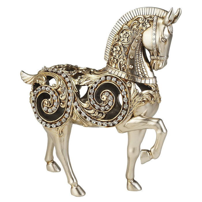 12" Silver With Gold Polyresin Horse Statue Sculpture