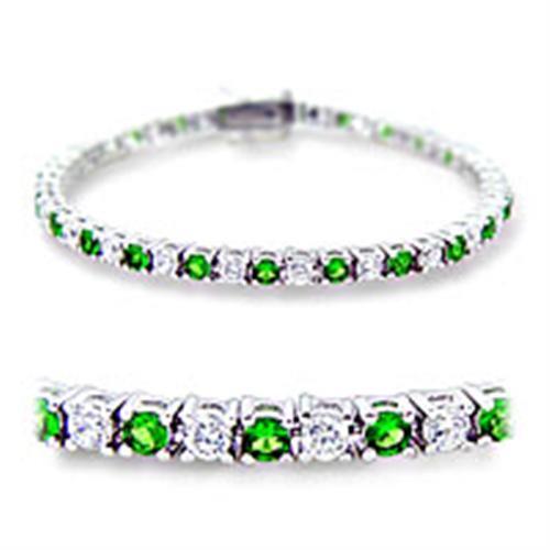 46906 - Brass Bracelet Rhodium Women Synthetic Emerald