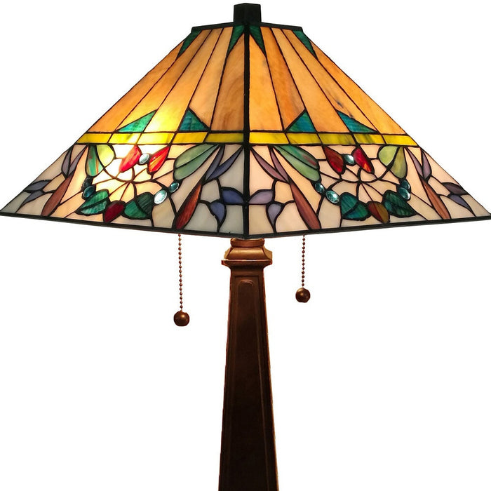 23" Stained Glass Flowery Two Light Mission Style Table Lamp