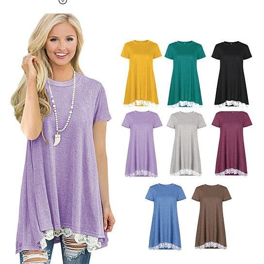 Size: Medium,Color: Grape Red - Sea Waves Tunic With Flowery Lace In 8 Colors