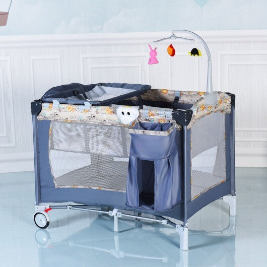 Foldable 2 Color Baby Crib Playpen Playard-Gray - Color: Gray