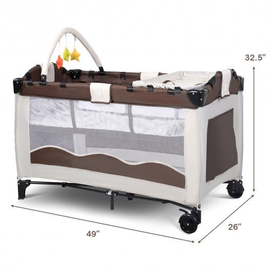 Baby Crib Playpen Playard Pack Travel Infant Bassinet Bed Foldable 4 color-COFFEE - Color: Dark Brown
