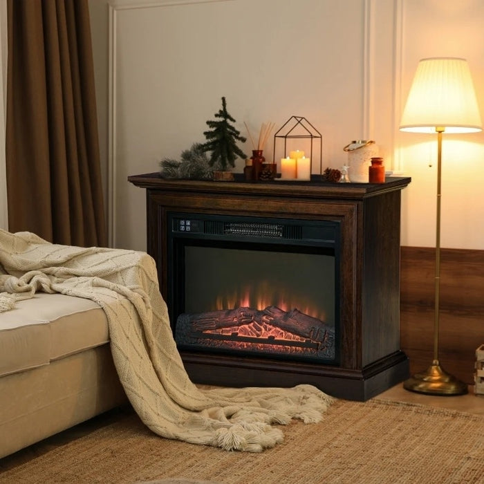 31 inch Brown Electric Fireplace Heater Dimmable Flame Effect and Mantel w/ Remote Control