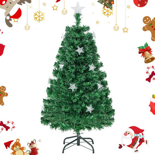 Prelit Fiber Optic Christmas Tree with Warm White Lights-4 ft - Color: Green - Size: 4 ft