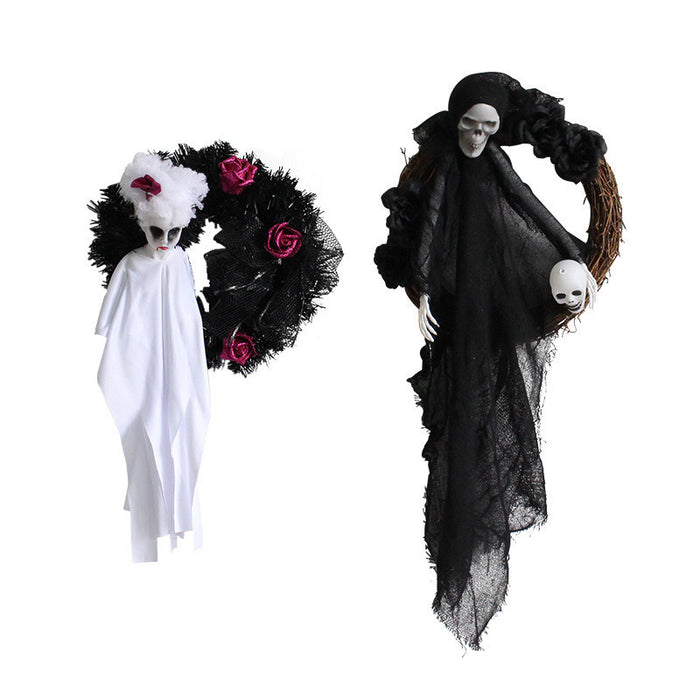 Halloween Wreath Black Skull Ghost Decorations for Front Door