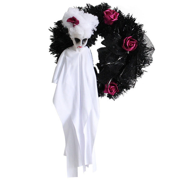 Halloween Wreath Black Skull Ghost Decorations for Front Door