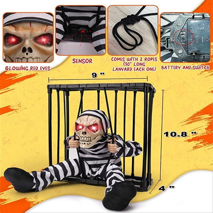 Talking Skeleton Prisoner Cage Terror, Halloween Decoration Toy