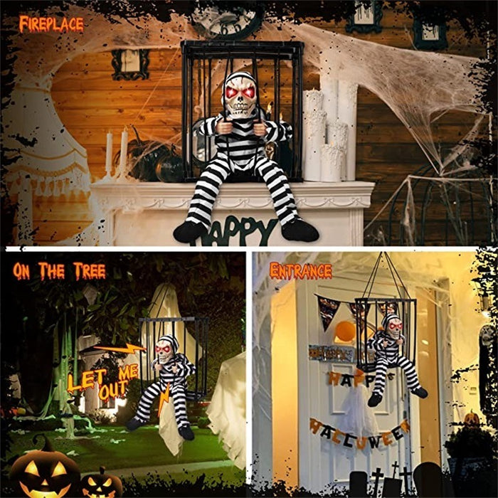 Talking Skeleton Prisoner Cage Terror, Halloween Decoration Toy