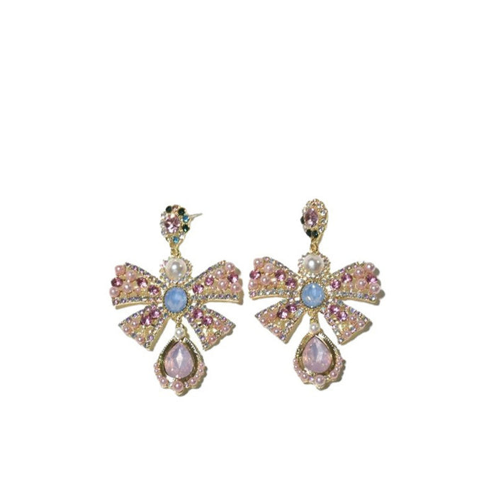 2022 Hot sale wedding 18k gold round hoop luxury crystal leaf bow pearl earrings for woman