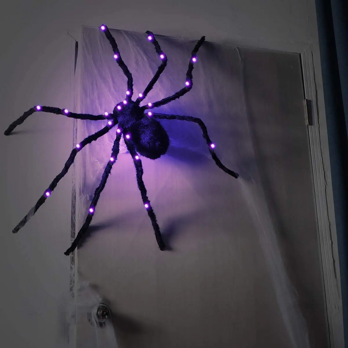 Halloween Luminous Spider Secret Room Trick Props 125cm Plush Big Spider Horror Scary Simulation Spider