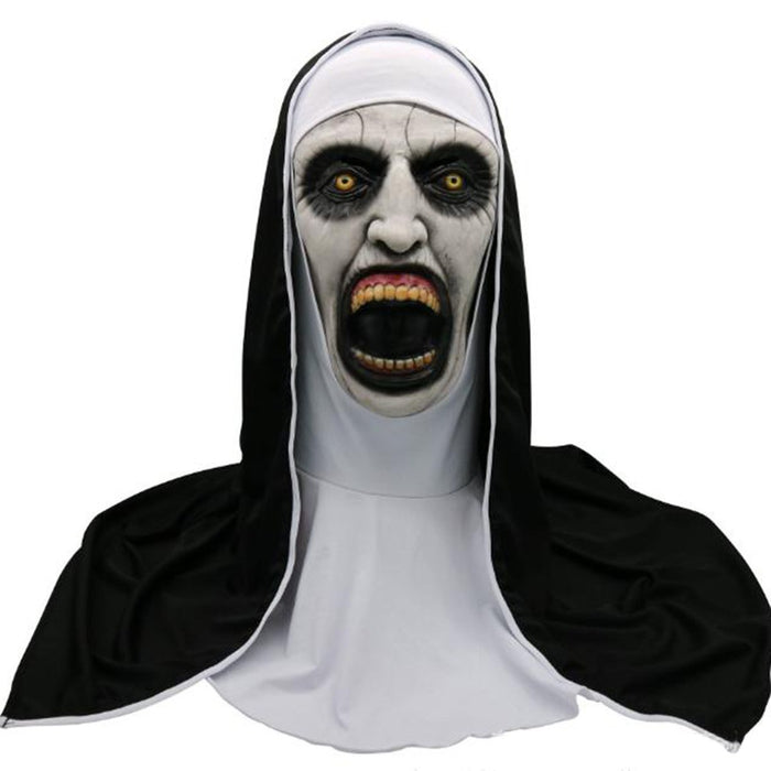 Black and White Nun Mask Horror Female Ghost Face Headgear Mask Halloween Decorations Prom Party Supplies