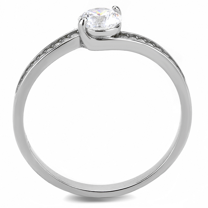 DA233 - High polished (no plating) Stainless Steel Ring with AAA Grade CZ  in Clear