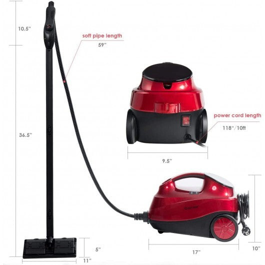 2000W Heavy Duty Multi-purpose Steam Cleaner Mop with Detachable Handheld Unit-Red - Color: Red