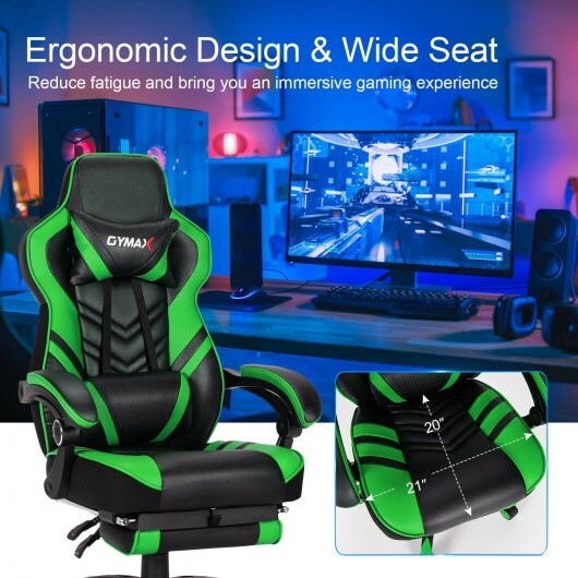 Adjustable Gaming Chair with Footrest for Home Office-Green - Color: Green