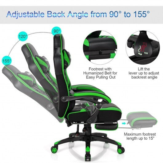 Adjustable Gaming Chair with Footrest for Home Office-Green - Color: Green