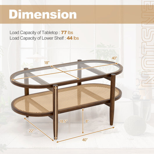 2-Tier Coffee Table with Tempered Glass Tabletop and Acacia Wood Frame