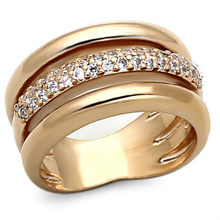 LOA900 - Brass Ring Rose Gold Women AAA Grade CZ Clear