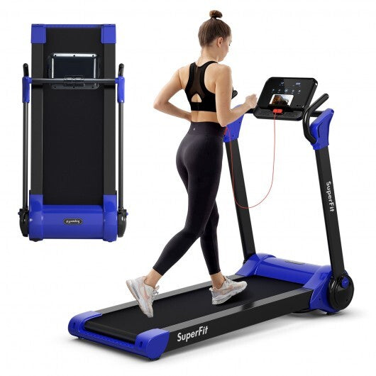 2.25 HP Electric Motorized Folding Running Treadmill Machine with LED Display-Navy - Color: Navy - Size: 2-2.75 HP