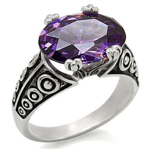 TK017 - Stainless Steel Ring High polished (no plating) Women AAA Grade CZ Amethyst