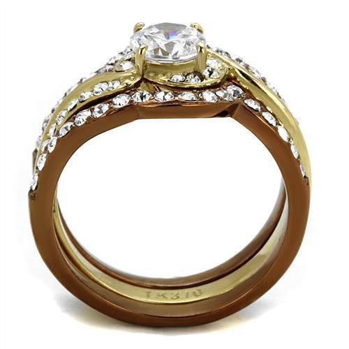 TK2669 - IP Gold & IP Light Brown (IP Light coffee) Stainless Steel Ring with AAA Grade CZ  in Clear