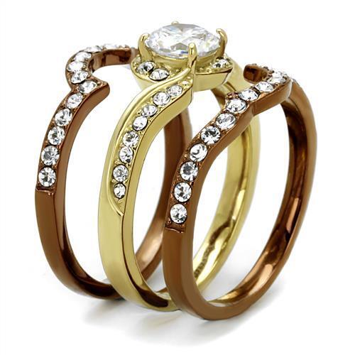 TK2669 - IP Gold & IP Light Brown (IP Light coffee) Stainless Steel Ring with AAA Grade CZ  in Clear