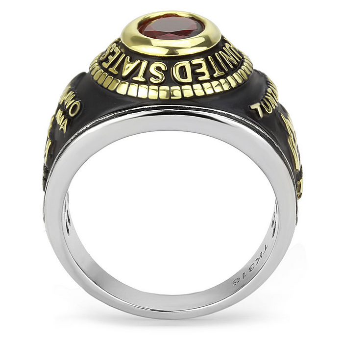 TK3723 - Stainless Steel Ring Two-Tone IP Gold (Ion Plating) Unisex Synthetic Red Series
