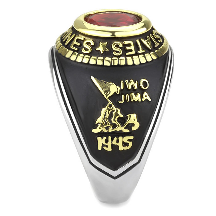 TK3723 - Stainless Steel Ring Two-Tone IP Gold (Ion Plating) Unisex Synthetic Red Series